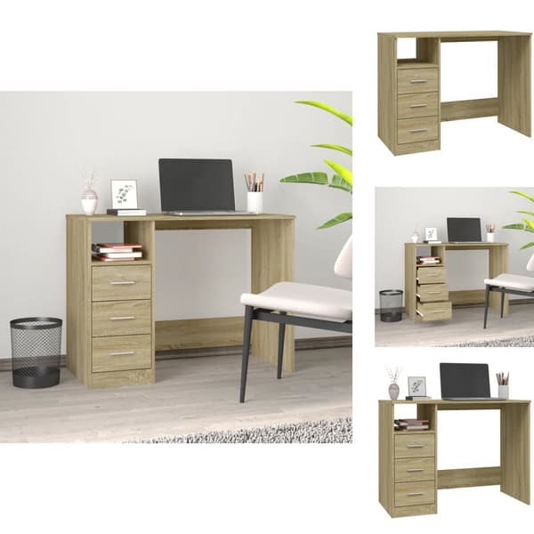 Skriveborde - Living skrivebord m. skuffer 102x50x76 cm konstrueret træ sonoma-eg