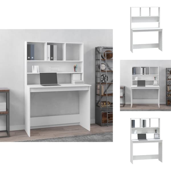 Skriveborde - Living skrivebord m. hylder 102x45x148 cm konstrueret træ hvid
