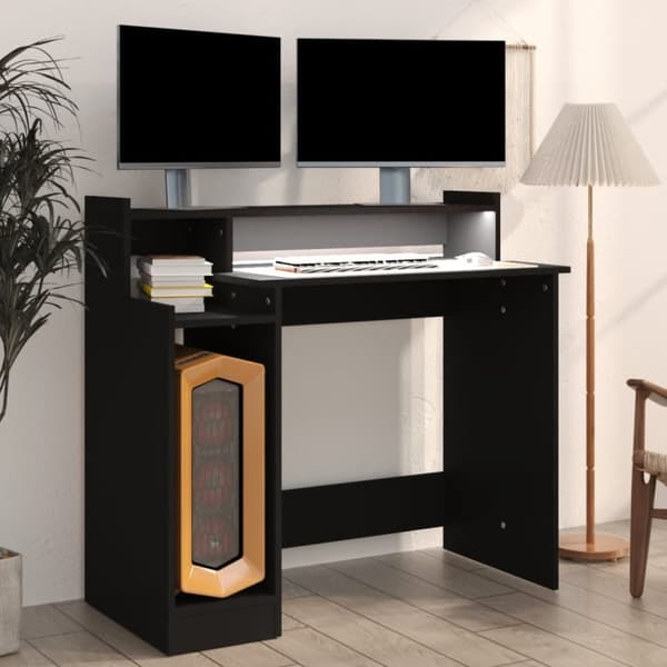 Skriveborde - Living skrivebord med LED-lys 97x45x90 cm konstrueret træ sort