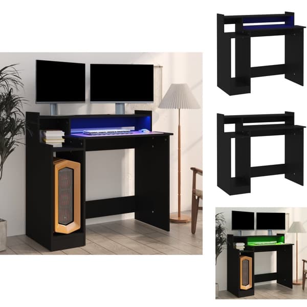 Skriveborde - Living skrivebord med LED-lys 97x45x90 cm konstrueret træ sort
