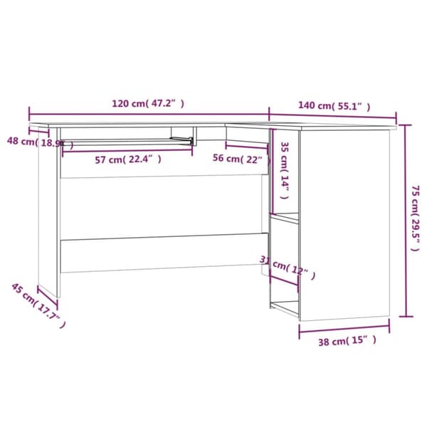 Skriveborde - Living hjørneskrivebord 120x140x75 cm konstrueret træ røget egetræ