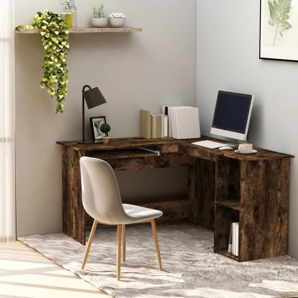 Skriveborde - Living hjørneskrivebord 120x140x75 cm konstrueret træ røget egetræ