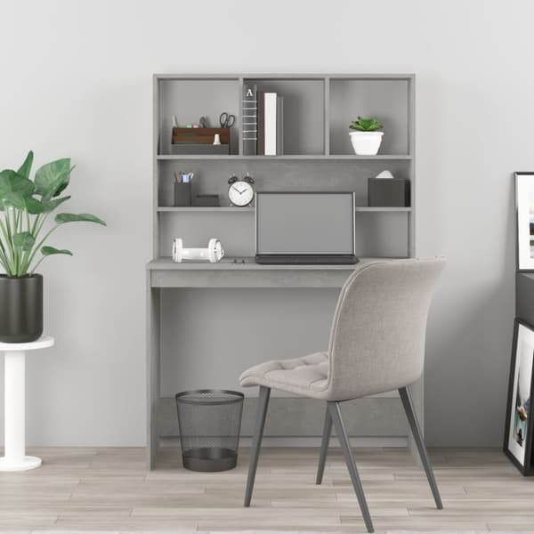 Skrivbord - Living Skrivbord med hyllor betonggrå 102x45x148 cm konstruerat trä