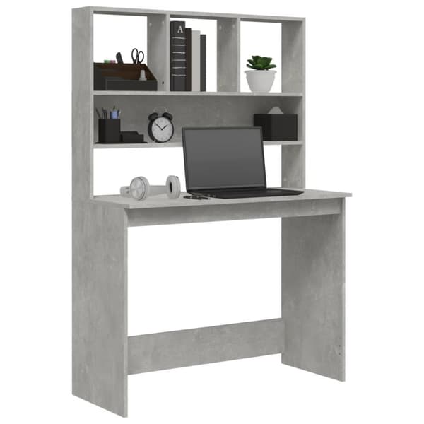 Skrivbord - Living Skrivbord med hyllor betonggrå 102x45x148 cm konstruerat trä