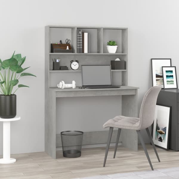 Skrivbord - Living Skrivbord med hyllor betonggrå 102x45x148 cm konstruerat trä