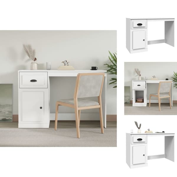 Skriveborde - Living skrivebord med skuffe 115x50x75 cm konstrueret træ hvid