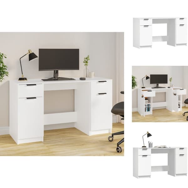 Skriveborde - Living skrivebord med sideskab konstrueret træ hvid