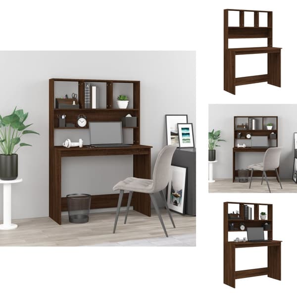 Skriveborde - Living skrivebord m. hylder 102x45x148 cm konstrueret træ brun egetræ