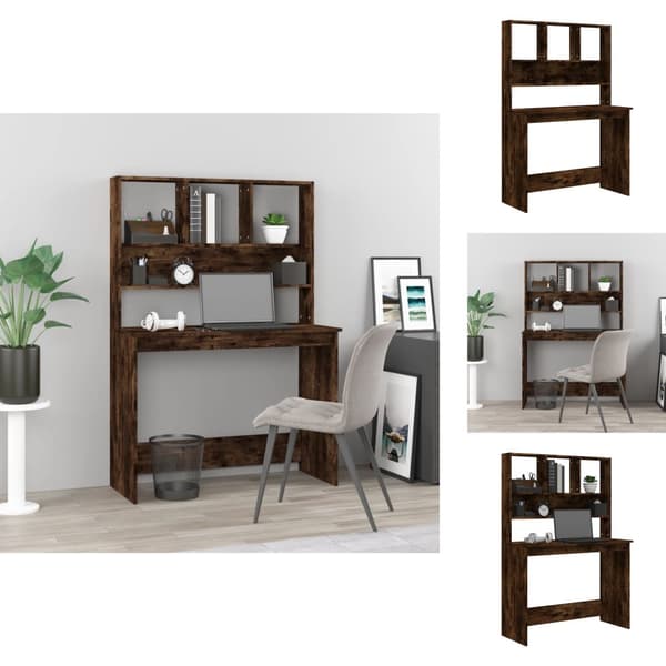 Skriveborde - Living skrivebord m. hylder 102x45x148 cm konstrueret træ Røget egetræ