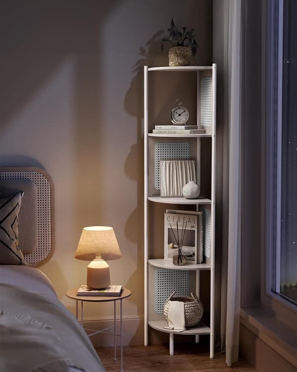 Corner Board - Corner Cabinet - Med 5 niveauer - Rattan Side Plates - Van Ebony - Beige