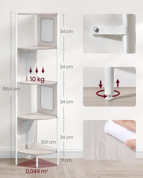 Corner Board - Corner Cabinet - Med 5 niveauer - Rattan Side Plates - Van Ebony - Beige