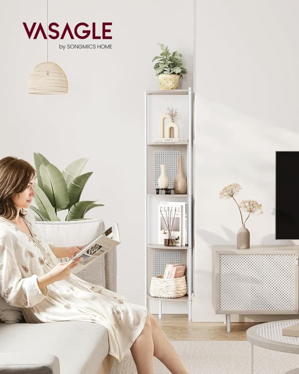 Corner Board - Corner Cabinet - Med 5 niveauer - Rattan Side Plates - Van Ebony - Beige