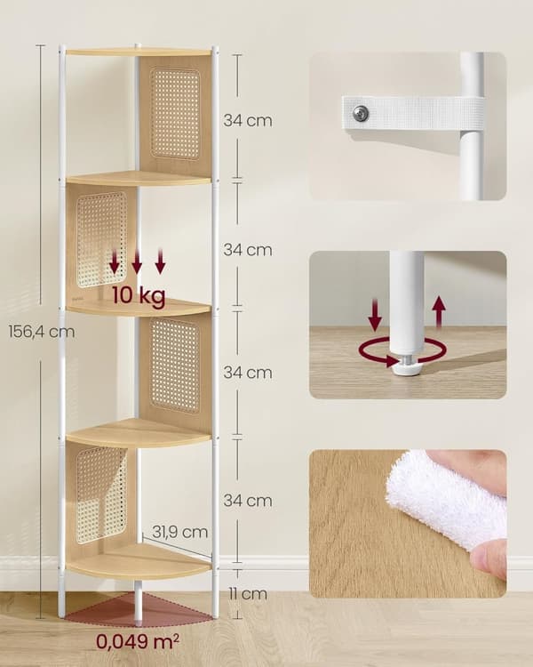 Corner Board - Corner Cupboard - Med 5 niveauer - Rattan Side Plates - Van Ebony - Brown