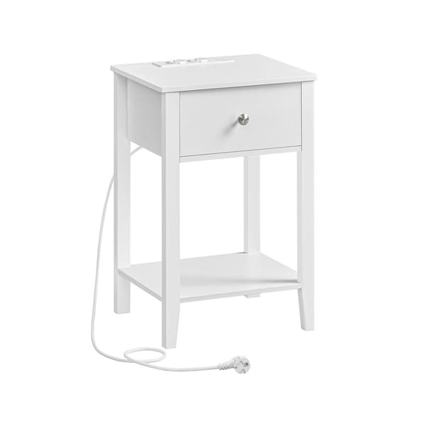 Sengbord - med skuffe og hylde - med stikkontakt - Van Hout - White