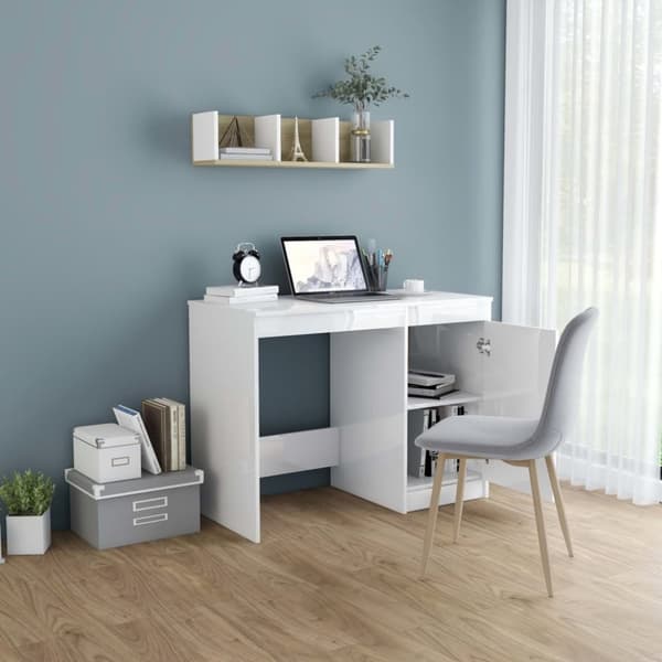 Skriveborde - Living skrivebord 100x50x76 cm konstrueret træ hvid højglans