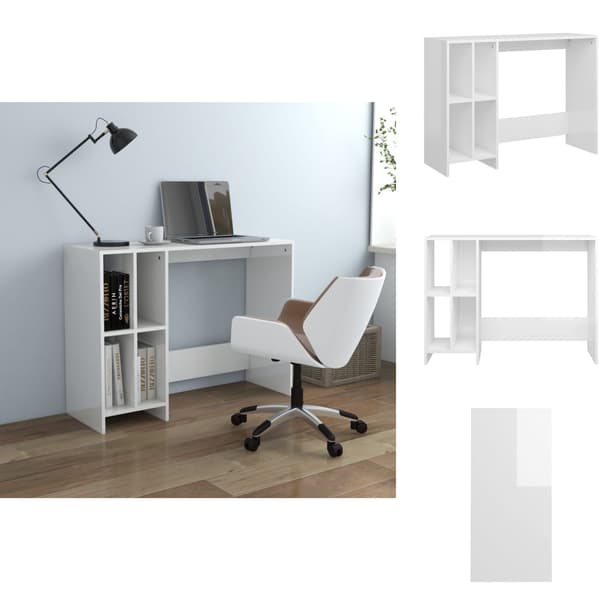 Skriveborde - Living skrivebord 102,5x35x75 cm konstrueret træ hvid højglans