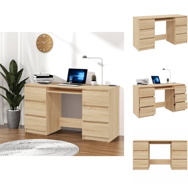 Skriveborde - Living skrivebord 140x50x77 cm konstrueret træ sonoma-eg