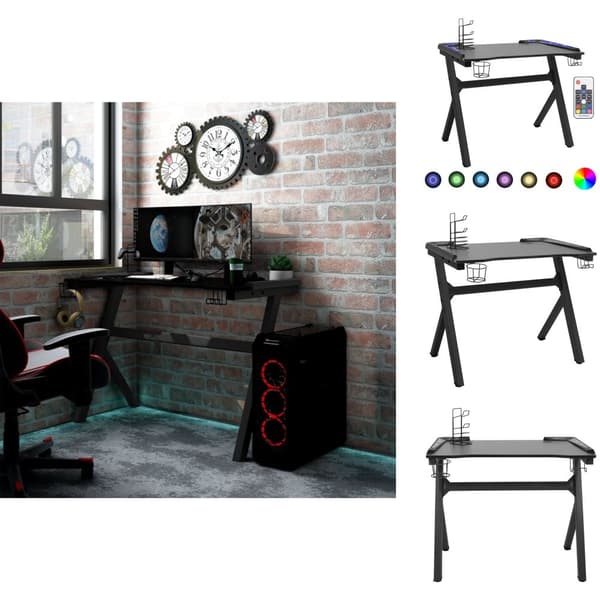 Skriveborde - Living gamerbord med LED-lys og Y-formede ben 90x60x75 cm sort