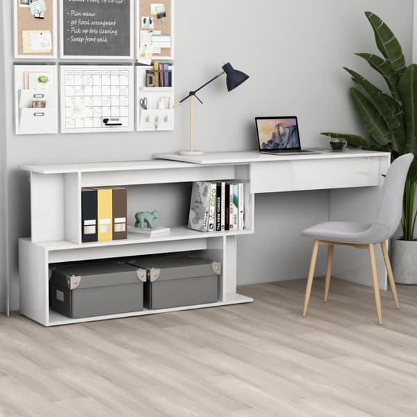 Skriveborde - Living skrivebord til hjørne200x50x76cm konstrueret træ hvid højglans