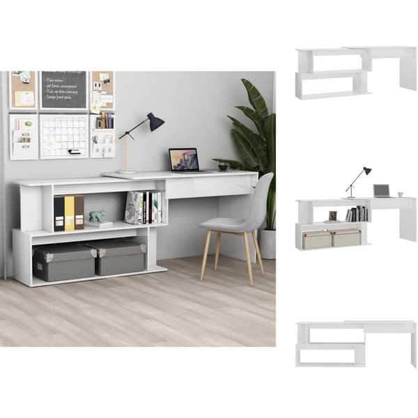 Skriveborde - Living skrivebord til hjørne200x50x76cm konstrueret træ hvid højglans
