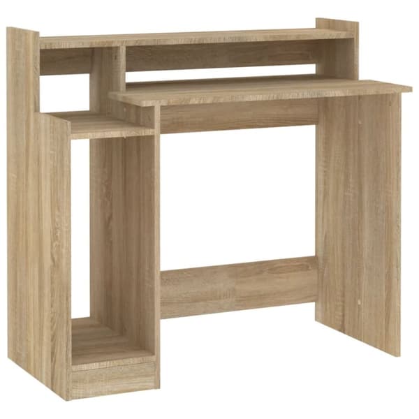Kirjoituspöydät - Living Työpöytä LED-valoilla Sonoma-tammi 97x45x90 cm tekninen puu