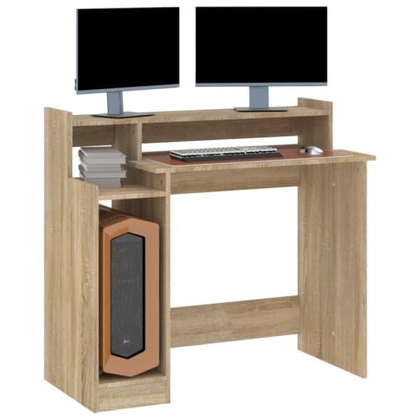 Kirjoituspöydät - Living Työpöytä LED-valoilla Sonoma-tammi 97x45x90 cm tekninen puu