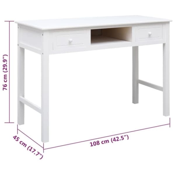 Kirjoituspöydät - Living Työpöytä valkoinen 108x45x76 cm täysi keisaripuu