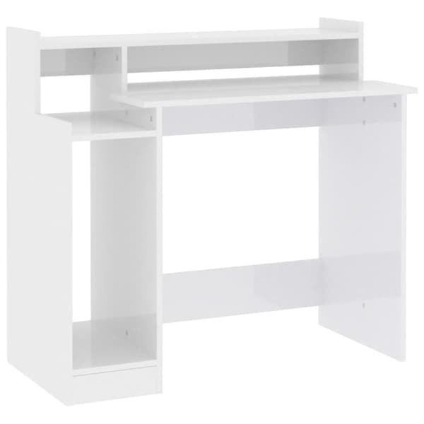 Skriveborde - Living skrivebord m. LED-lys 97x45x90 cm konstrueret træ hvid højglans