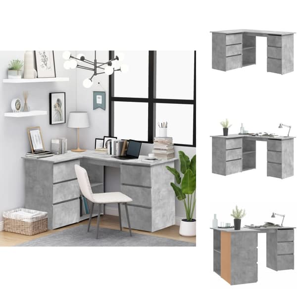 Skriveborde - Living skrivebord til hjørne 145x100x76 cm konstrueret træ betongrå