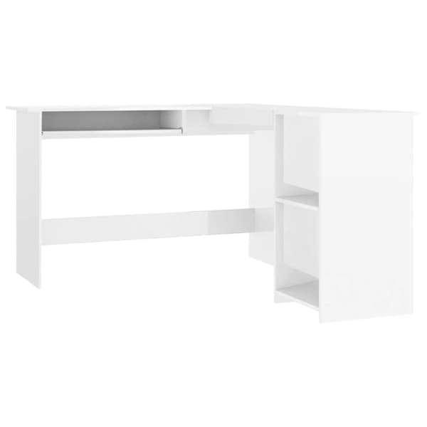 Skriveborde - Living L-formet skrivebord 120x140x75 cm konstrueret træ hvid højglans