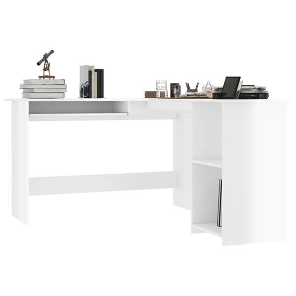 Skriveborde - Living L-formet skrivebord 120x140x75 cm konstrueret træ hvid højglans