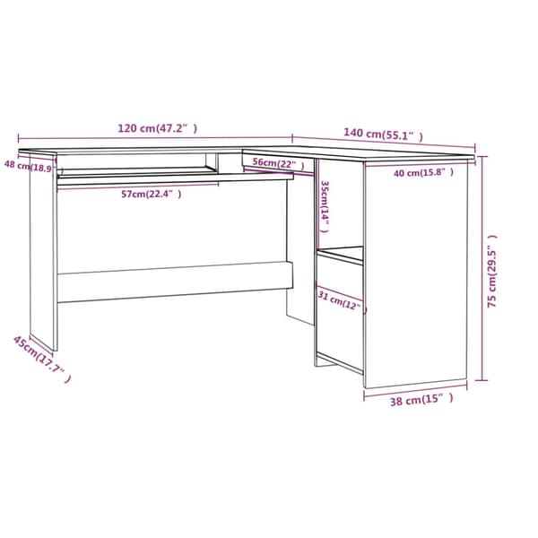 Skriveborde - Living L-formet skrivebord 120x140x75 cm konstrueret træ hvid højglans