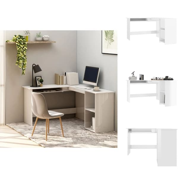 Skriveborde - Living L-formet skrivebord 120x140x75 cm konstrueret træ hvid højglans