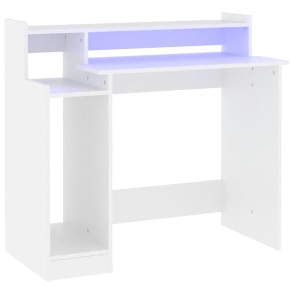 Kirjoituspöydät - Living Työpöytä LED-valoilla valkoinen 97x45x90 cm tekninen puu