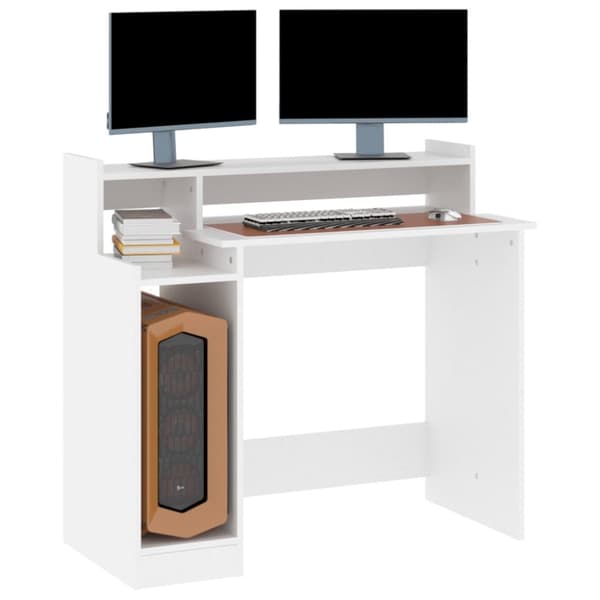 Kirjoituspöydät - Living Työpöytä LED-valoilla valkoinen 97x45x90 cm tekninen puu