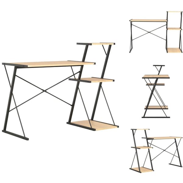 Skriveborde - Living skrivebord med hylde 116x50x93 cm sort og egetræsfarve