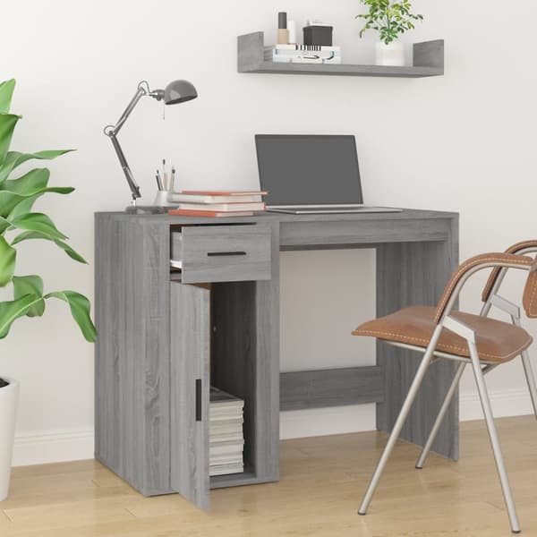 Skriveborde - Living skrivebord 100x49x75 cm konstrueret træ grå sonoma-eg