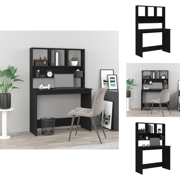 Skriveborde - Living skrivebord m. hylder 102x45x148 cm konstrueret træ sort