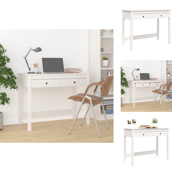 Skriveborde - Living skrivebord med skuffer 100x50x78 cm massivt fyrretræ hvid