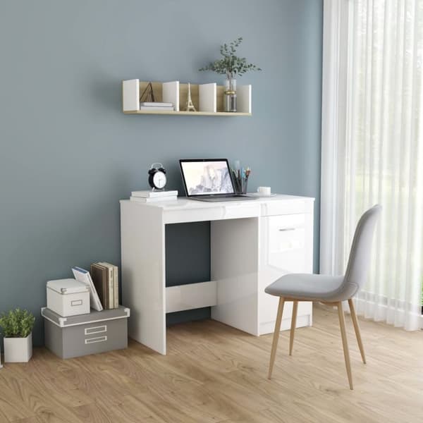Skrivebord 100x50x76 cm konstrueret træ hvid højglans - Skrivebord - Skriveborde - Home & Living