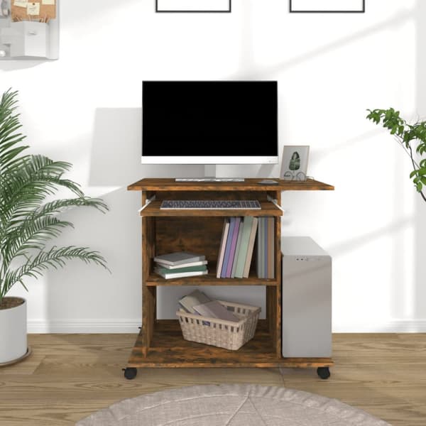 Datorbord rökfärgad ek 80x50x75 cm konstruerat trä - Dator - Datorbord - Home & Living