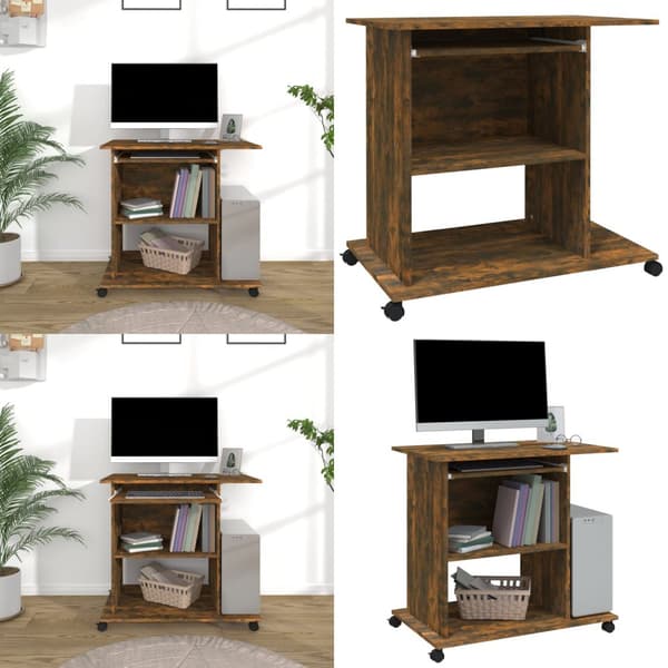 Datorbord rökfärgad ek 80x50x75 cm konstruerat trä - Dator - Datorbord - Home & Living