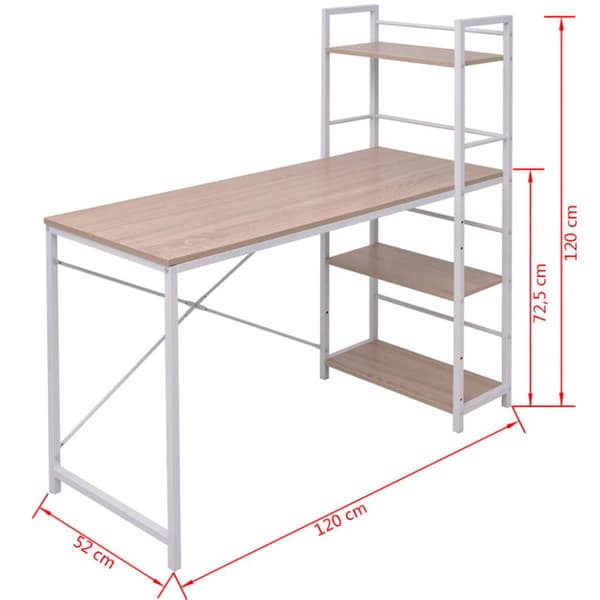 Skrivebord med reol 4 hylder konstrueret træ egetræsfarvet - Skrivebord - Skriveborde - Home & Living