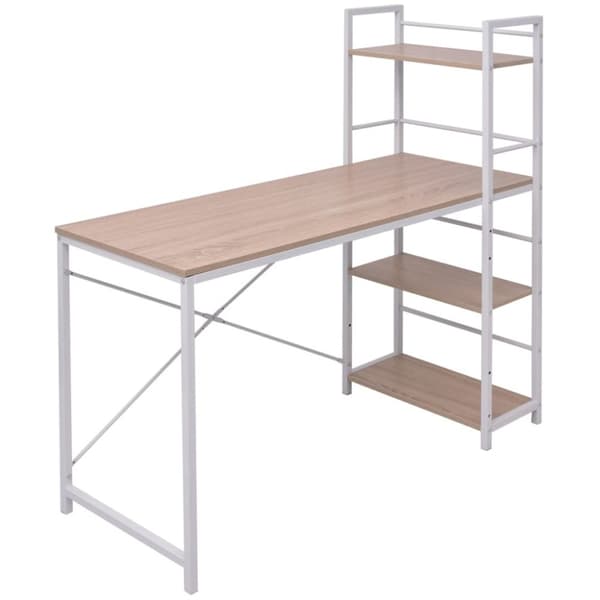 Skrivebord med reol 4 hylder konstrueret træ egetræsfarvet - Skrivebord - Skriveborde - Home & Living