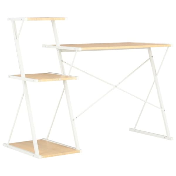 Skrivebord med hylde 116x50x93 cm hvid og egetræsfarve - Computerbord - Computerborde - Home & Living