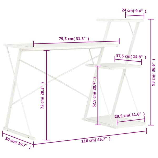 Skrivebord med hylde 116x50x93 cm hvid - Computerbord - Computerborde - Home & Living