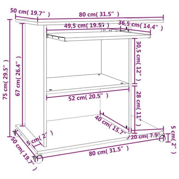 Tietokonepöytä valkoinen 80x50x75 cm tekninen puu - Tietokonepöytä - Tietokonepöydät - Home & Living