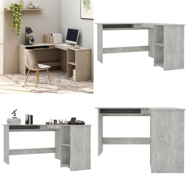 Skrivbord L-format betonggrå 120x140x75 cm konstruerat trä - Hörnskrivbord - Kontorsbord - Home & Living