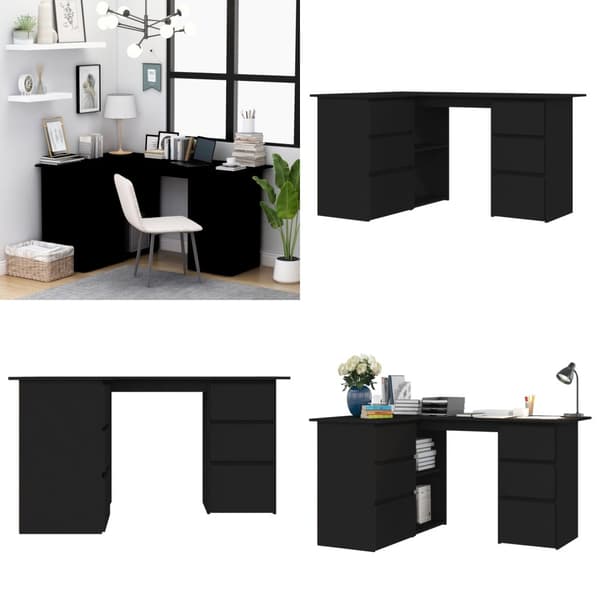 Skrivebord til hjørne 145x100x76 cm konstrueret træ sort - Skrivebord - Skriveborde - Home & Living