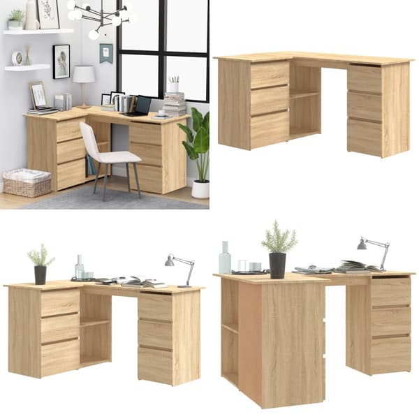 Skrivebord 145x100x76 cm konstrueret træ sonoma-eg - Skrivebord - Skriveborde - Home & Living